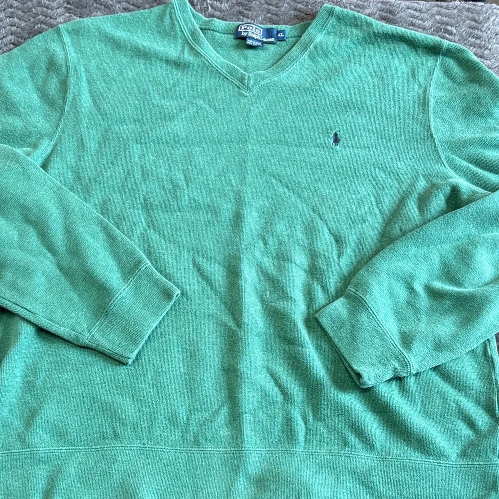 Ralph Lauren Green V-Neck Sweater extra large, fast shipping embroidered logo